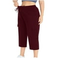 thumbnail image 3 of Women's Plus Size Cargo Capris Active Workout Casual Sweatpants Drawstring High Waist Cropped Joggers Pants with Pockets, 3 of 5