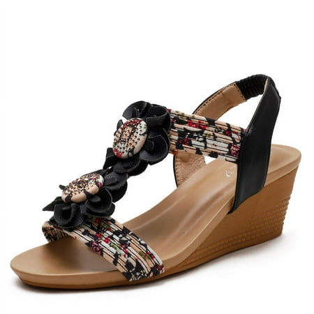 

Women s Relaxed Bohemian Elastic Platform T-Strap Open Toe Sandals Ladies Crystal Rhinestone Sandal for Summer