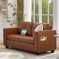thumbnail image 2 of LAZZO 65" Loveseat Sofa with USB Charging Ports, 2-Seat Faux Leather Couch for Living Room & Office, Brown, 2 of 9