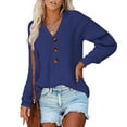 thumbnail image 2 of JGGSPWM Solid Crochet Knit Sweaters for Womens Fall Trendy Tops Button Up Henley V Neck Long Sleeve Pullover Cute Comfy Jumper Casual Elegant Sweater Blue M, 2 of 7