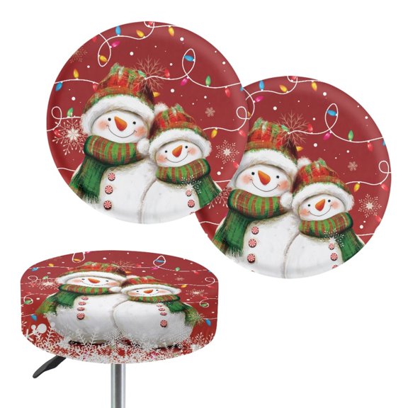 HUIACONG Polyester Round Seat Cushion Cover for Bar Counter, High Elastic Breathable Round Stool Covers, Christmas Snowman Couple