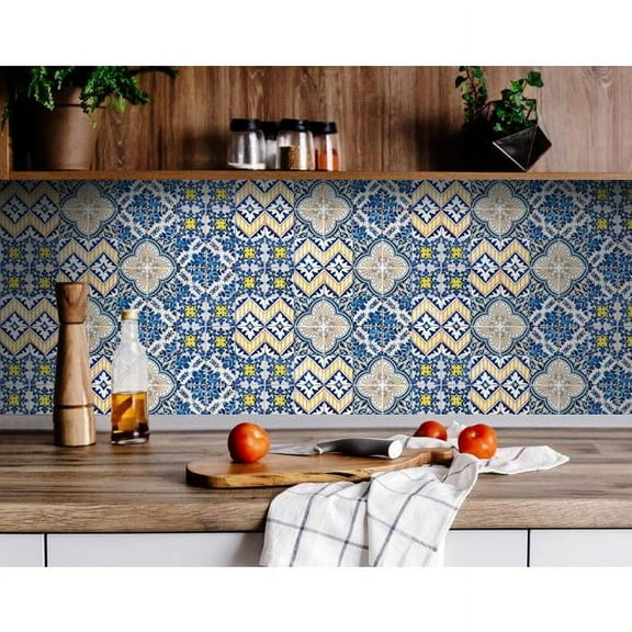 HomeRoots 400271 5 x 5 in. Blue Yellow Julia Peel & Stick Tiles