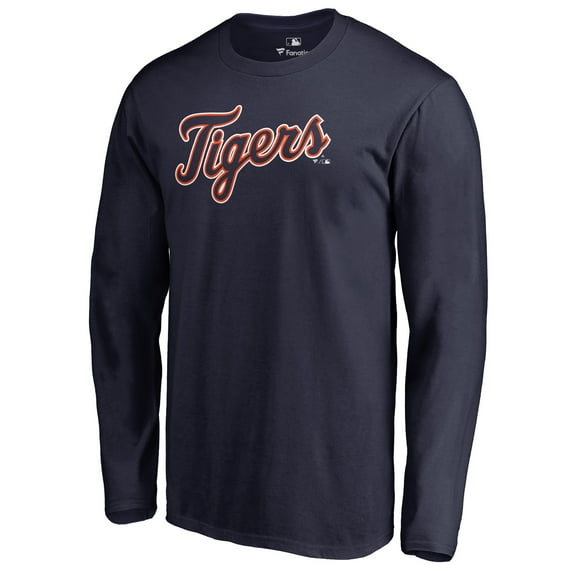 Men's Navy Detroit Tigers Team Wordmark Long Sleeve T-Shirt