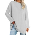 thumbnail image 1 of IROINID Hauts à Manches Longues Réduits pour Femmes, Détente, Col Rond, Chemise Ample Unie, Blouse, Hauts, Gris, 1 of 6