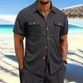 thumbnail image 4 of Yiaimeir Men's Casual Business Solid Color Double Short Sleeve Shirt Summer Clothing,Size M-3XL, 4 of 5
