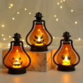 thumbnail image 3 of Small Halloween Pumpkin Lantern with Flickering LED, Portable Jack-O-Lantern for Kids, Flame Outdoor Hanging Kerosene Lamp, Christmas Decor Lantern, Indoor Candle Lights, 3 of 8