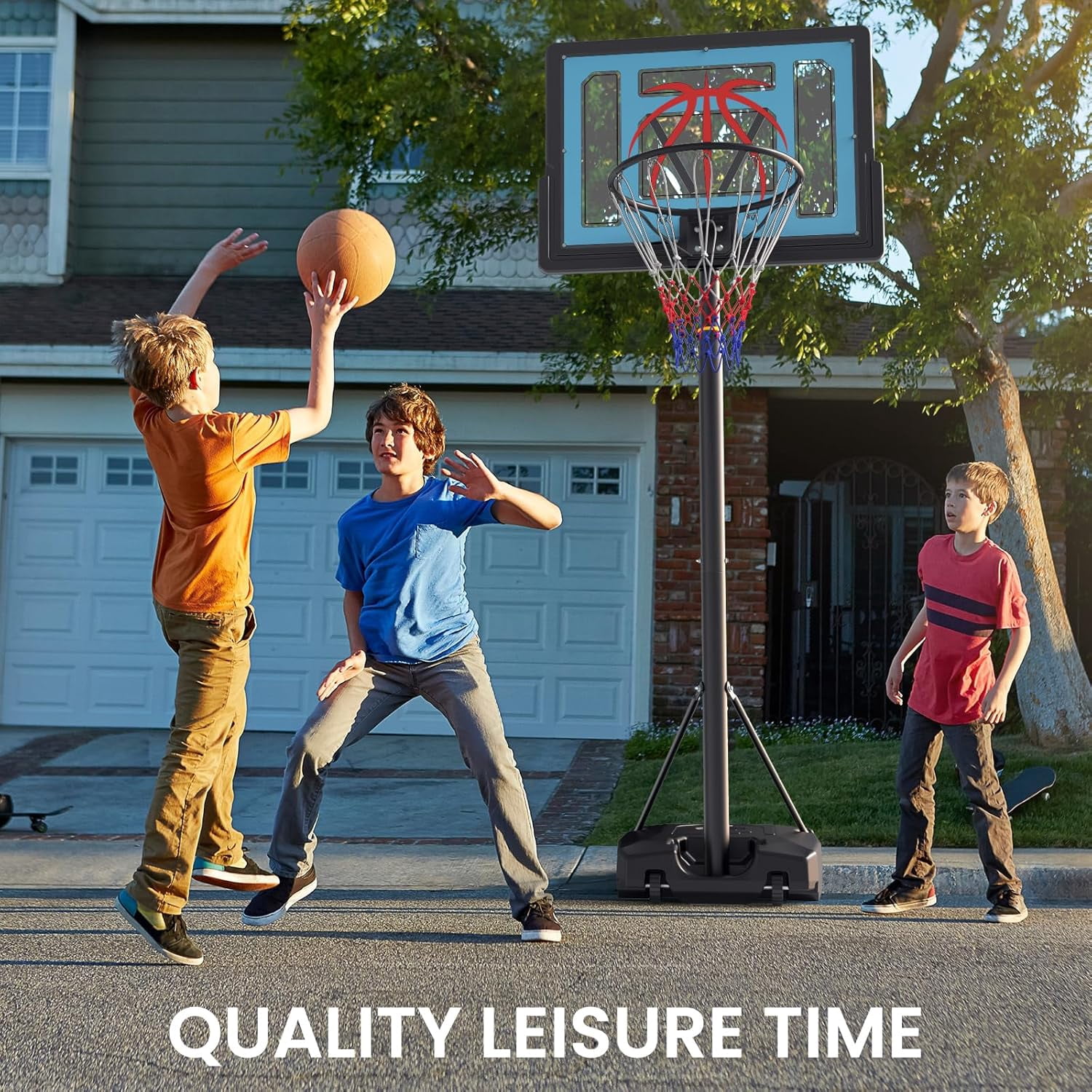 Teetheory Portable Basketball Hoop, 32" Adjustable Height (4.82-8.53FT) Backboard, with Wheels, Basketball & Pump Included, for Kids Teens Adults