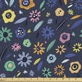 thumbnail image 1 of Flower Fabric by the Yard, Pattern with Doodle Design Abstract Floral Items, Decorative Upholstery Fabric for Chairs & Home Accents, Dark Indigo Multicolor by Ambesonne, 1 of 5