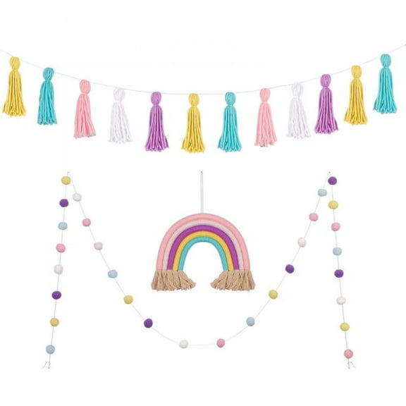 3Pack Tassel Garland Boho Cotton Pastel Banner Colorful Birthday Party Decor Wall Hangings for Bedroom, Nursery,Girls Room Decor