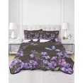 thumbnail image 2 of Quilts Queen Size Bedding Set, Purple Flowers Reversible Summer Quilt 3 Pieces, Butterfly Spring Floral Wooden Farmhouse Lightweight Bedspreads Coverlets with 2 Pillow Shams for All Seasons, 2 of 5