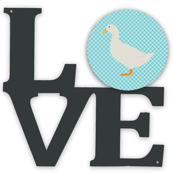 Caroline's Treasures BB8034WALV American Pekin Duck Blue Check Metal Wall Artwork LOVE, 12X12, multicolor