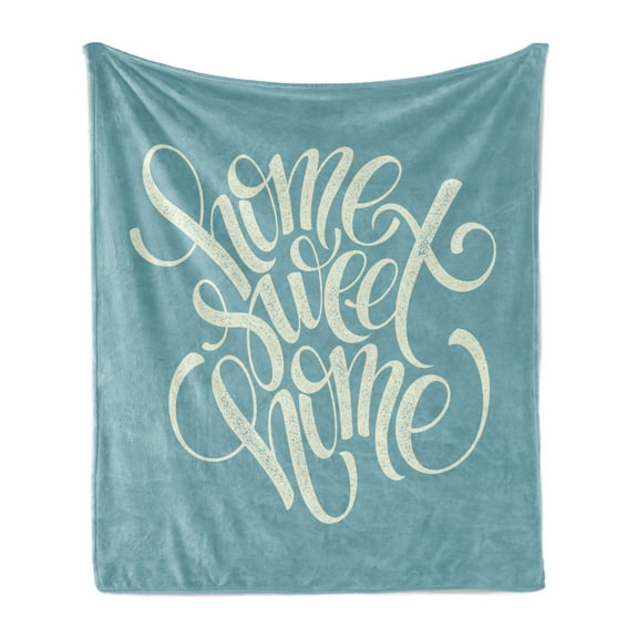 Saying Soft Flannel Fleece Throw Blanket, Hand Lettering Calligraphic Art with Grunge Look Housewarming Party, Cozy Plush for Indoor and Outdoor Use, 50" x 60", Bluegrey Beige, by Ambesonne