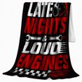 thumbnail image 2 of Built for Late Nights and Loud Engines Quote, Bold Mechanic Graphic Art for Car Fans, Red Piston Motif Cozy Flannel Blanket, Father's Day Gift for Garage and Workshop Home Decor, 2 of 9