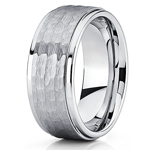 Silly Kings 9mm Hammered Tungsten Carbide Wedding Ring Brushed Finish Ring Men & Women Comfort Fit 7.5