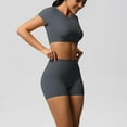 thumbnail image 4 of Women's Yoga Outfit Seamless Workout Set Sport Crop Tops High Waist Shorts Exercise Two Piece Gym Tracksuits, L, 4 of 6