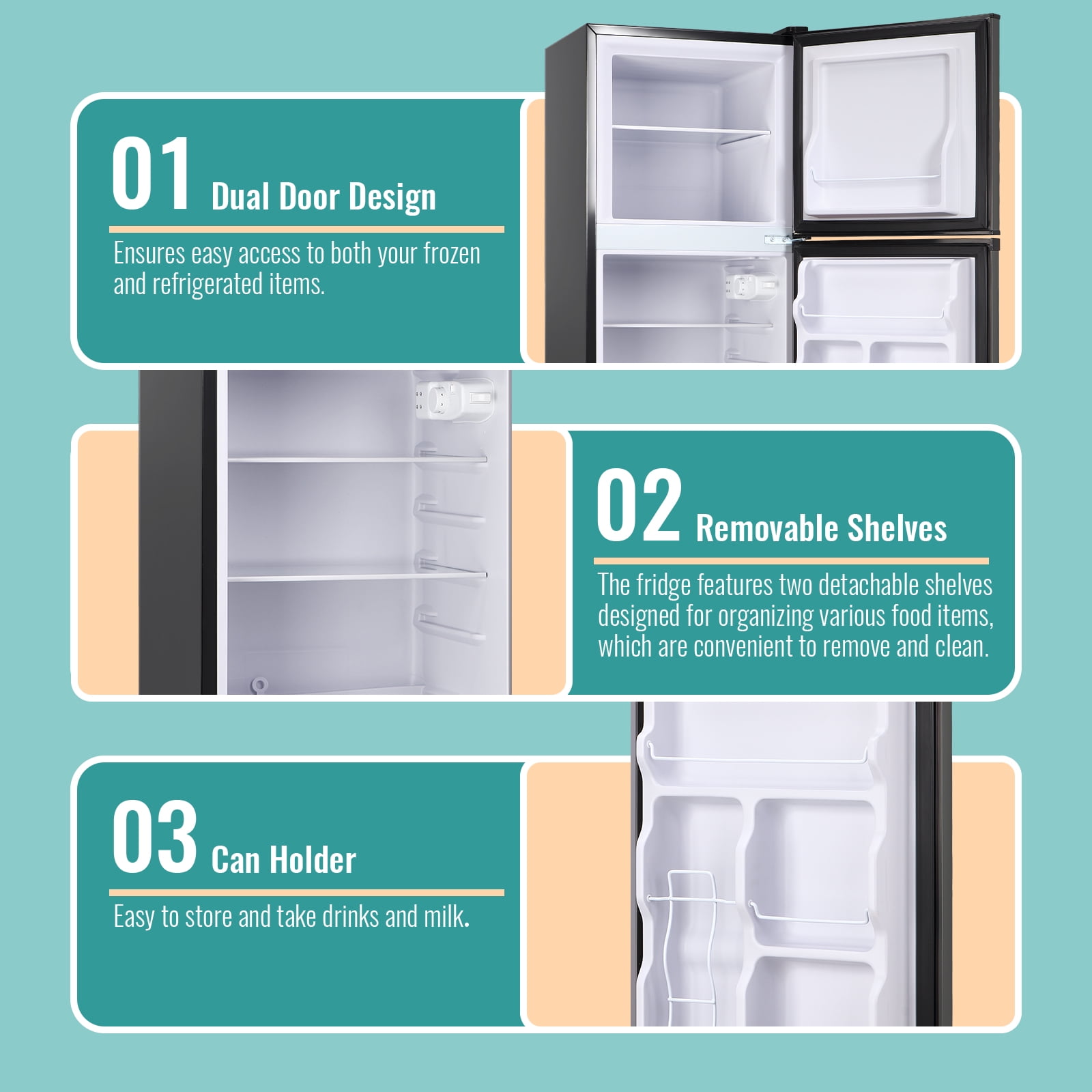 TACOOL Refrigerator with Top Freezer 4.5Cu.ft Two Door Small Mini Fridge with Extra Drink Space for Home Office Dorm Grey