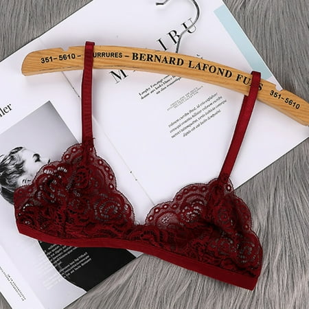 

Bra Floral Lace Bra Bustier Sheer Top Bralette Transparent Cup Wireless Brassiere Lingerie Burgundy