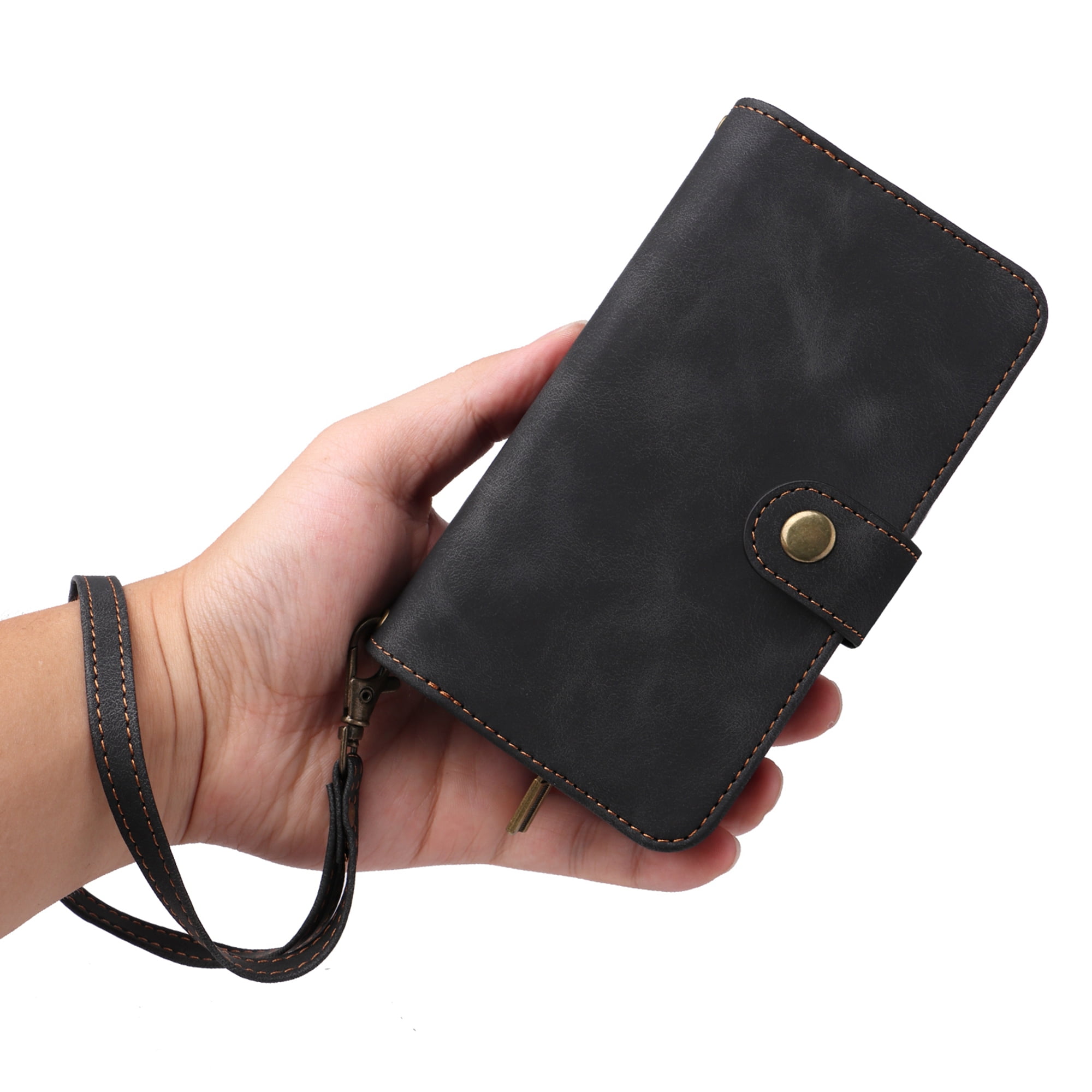 Dteck Crossbody Wallet Magnetic Phone Case for iPhone 13 mini, Premium PU Leather Handbag Zipper Pocket with Lanyard Shoulder Strap Wristlet Folio Flip Case for Apple iPhone 13 mini,Black