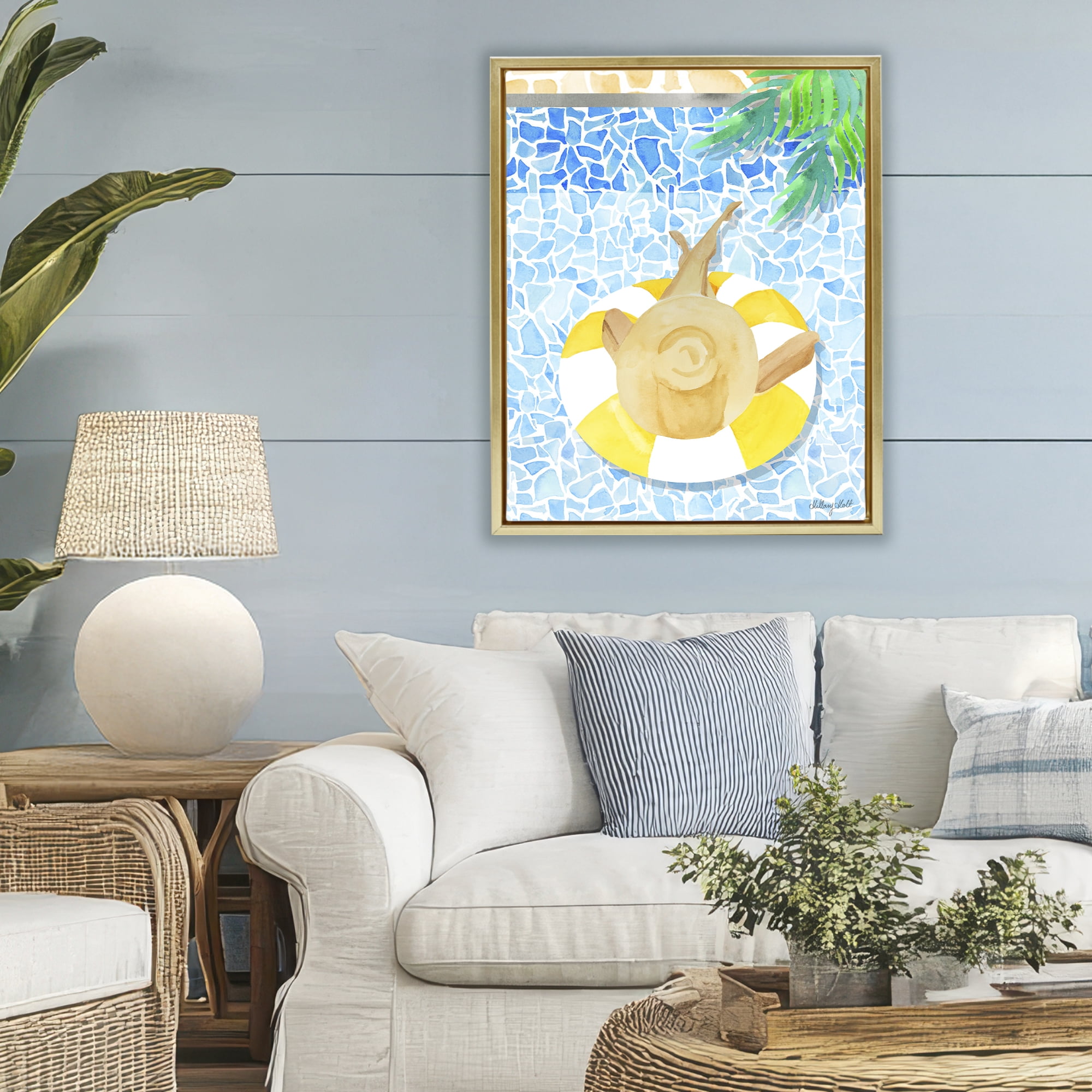 Stupell Industries Summer Poolside Drift Gold Framed Floater Canvas Wall Art, design by Hillary Holt