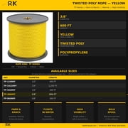 Rope King TP-38600Y, Twisted Poly Rope 3/8 x 600', Yellow, 1 Each