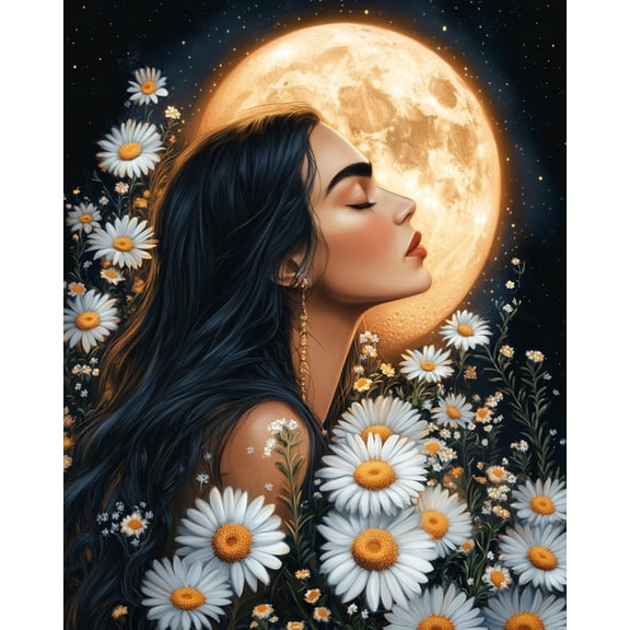 Paint by Numbers for Adults Kids Beginner Dreaming of Daisies in the Moonlight DIY Acrylic Painting by Numbers Kits with Brushes Acrylic Pigment Home Decoration Gifts 16 x 20 inch