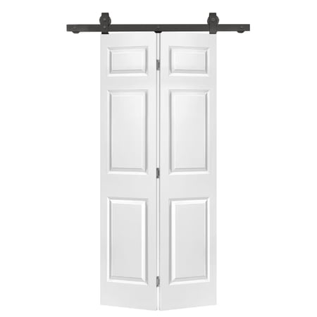 24" x 80" 6-Panel Bi-Fold Barn Door – Sliding Hardware Kit Included, Primed White MDF Composite Door