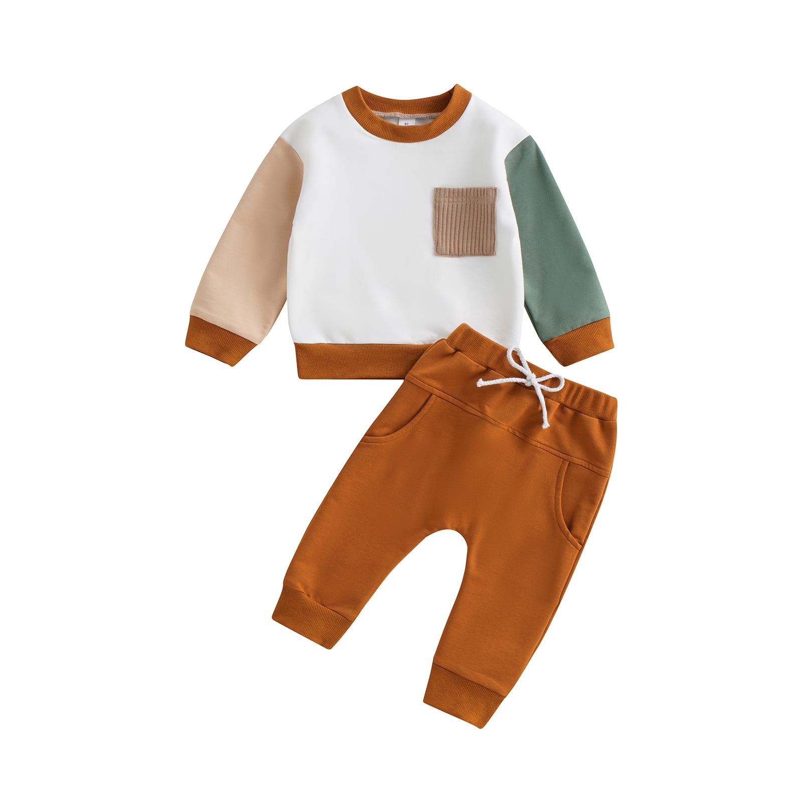 Toddler Baby Boy Fall Winter Outfits Colorblock Crewneck Sweatshirt