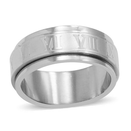 - Hypoallergenic Steel Roman Numeral Spinner Eternity Ring Jewelry Gift Size 6