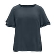 thumbnail image 7 of APEXFWDT Women's Plus Size Ruffle Sleeve Shirt Crew Neck Dressy Blouse,XXXXXL,Navy, 7 of 7