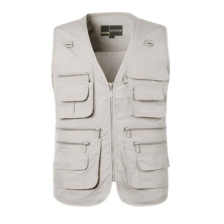 Men s Outdoor Multiple Pockets Vest Sleeveless Fishing Vest(4XL Beige)