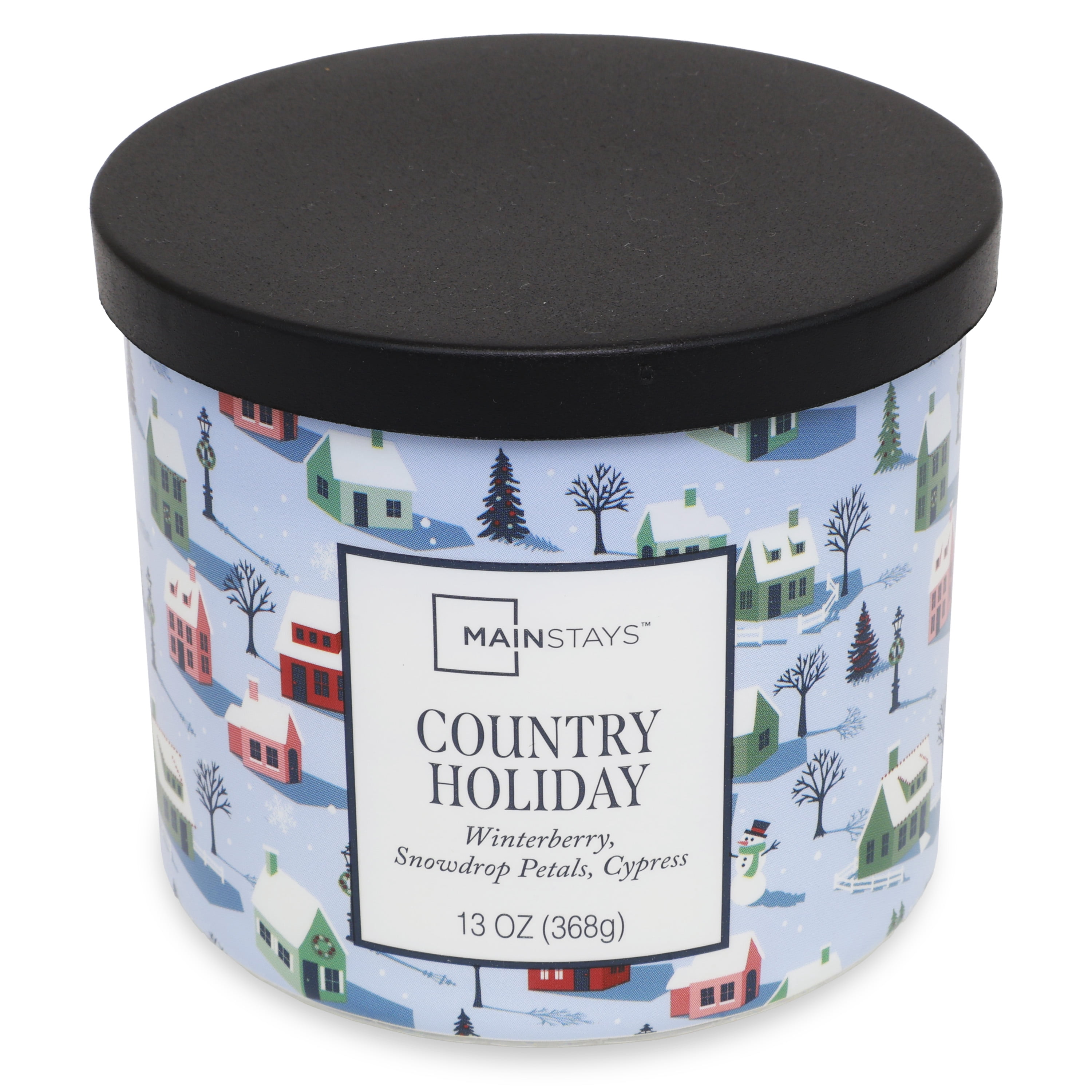 Mainstays 3-Wick Country Holiday Scented Candle with a Village Toss Scene Wrap, 13-Ounce