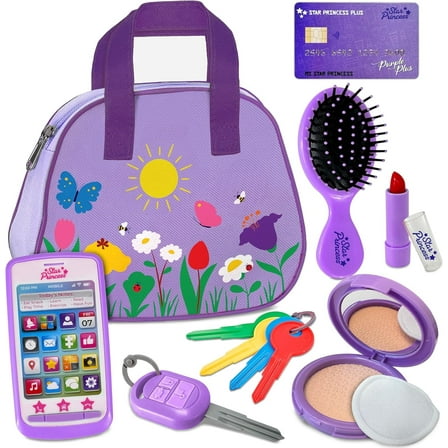 Play Purse for Toddlers with Accessories, Toddler Girl Toys 1 2 3 Years Old with Pretend Makeup, Keys, Smartphone, Toddler Toy Purse for Little Girls - Birthday Gift for Toddlers Girls Age 2-3 Purple