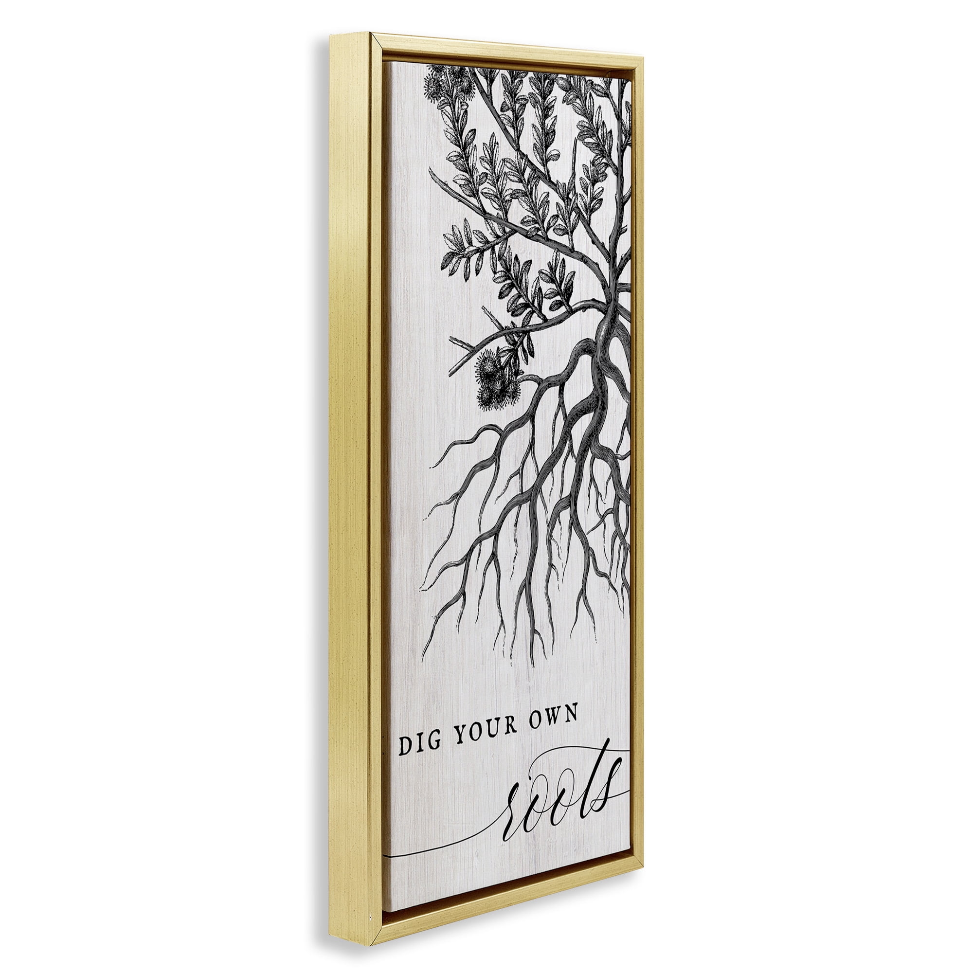 Stupell Industries Dig Your Own Roots Empowering Inspirational Painting Gold Floater Framed Canvas Art Print Wall Art, 11 x 25
