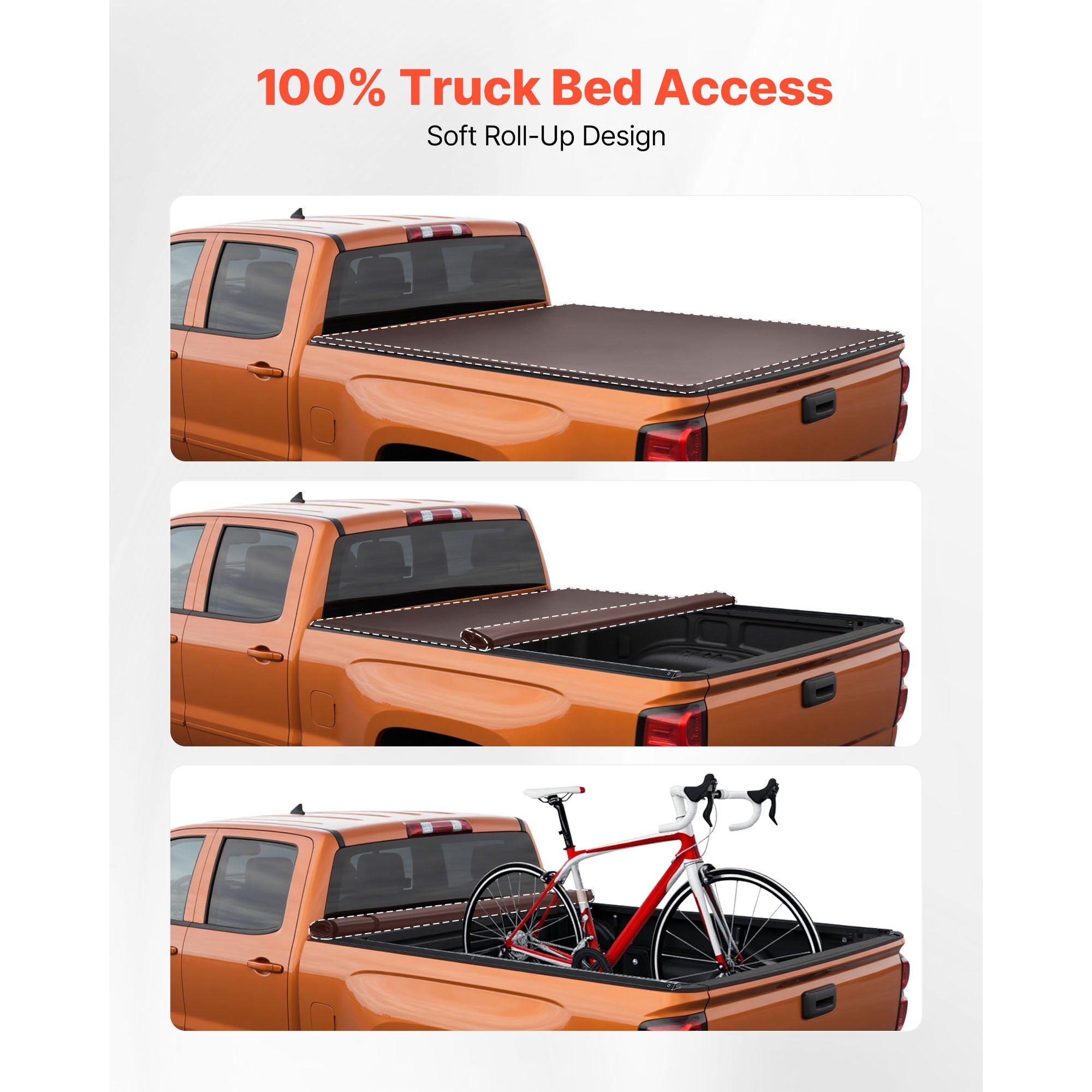 KFFKFF Soft Roll-Up Truck Bed Tonneau Cover, Compatible with 2014-2025 Chevy Silverado/GMC Sierra 1500 & 2014-2019 2500 3500 HD, Fits 6.5ft (6ft 7in/79in) Bed, Durable PVC Cover with Aluminum Support