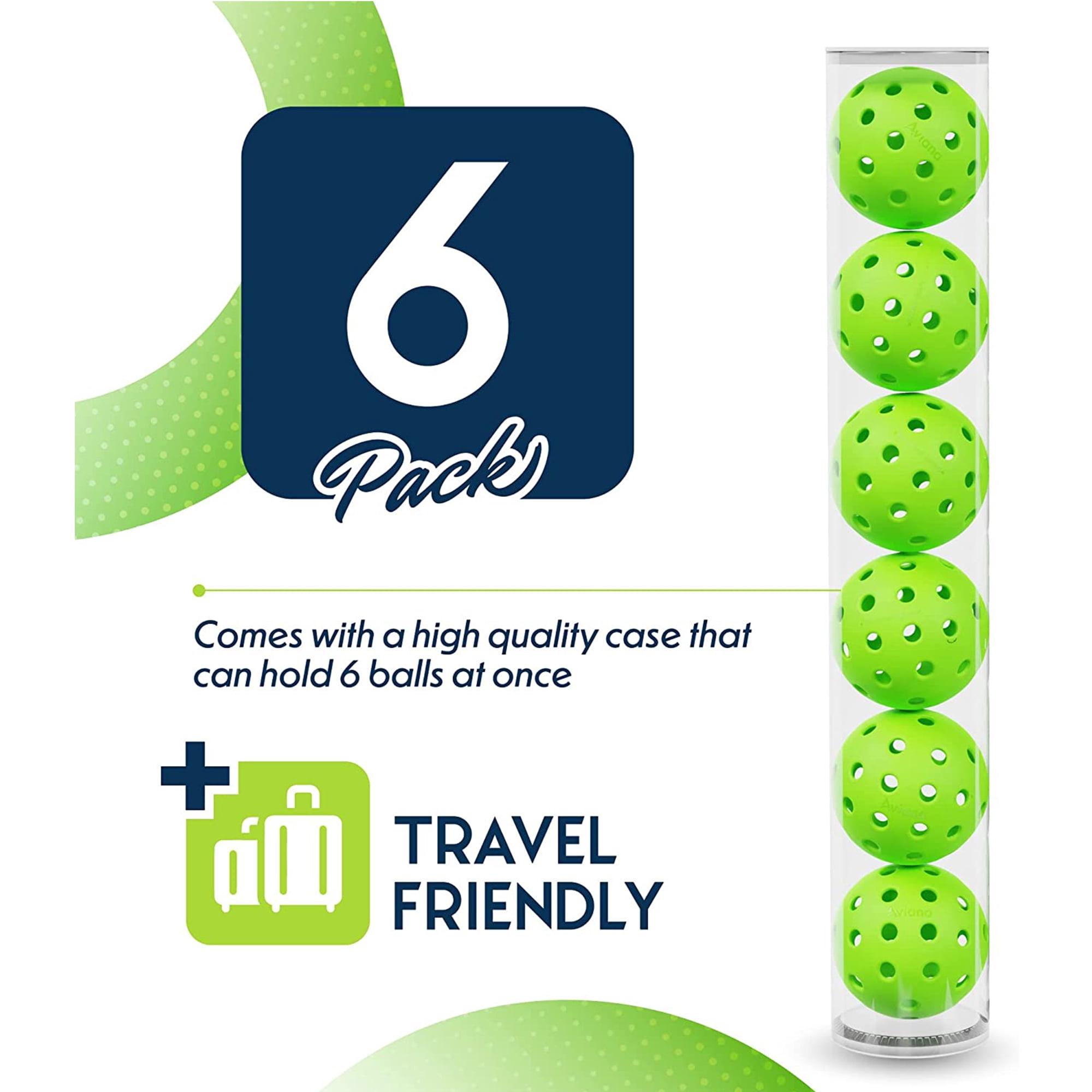 Pro Aviana Tournament Play Outdoor Pickleball Balls USAPA Approved, 6-Pc Set Green