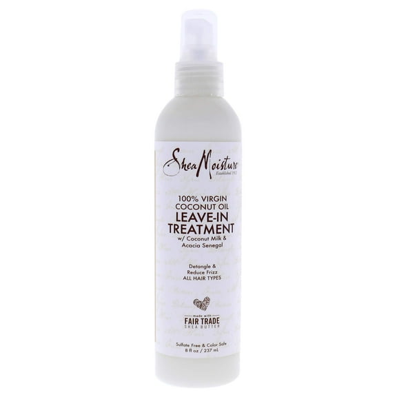 Shea Moisture 100% Virgin Coconut Oil Leave-In Treatment, Shine Curly And Tame Frizz For Tangle-Free Hair, All Natural Certified Organic, 8 Ounce