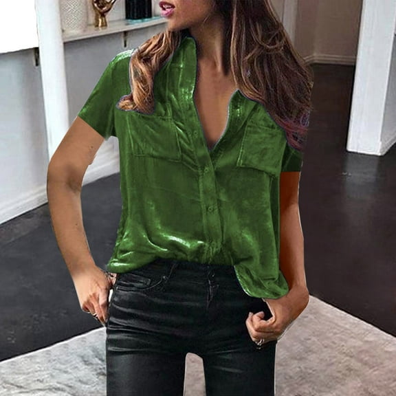 REORIAFEE Women Button Down V Neck Blouses Long Sleeve Solid Color Band Collar Pocket Shirts for Work Office Oversized Relaxed Fit Tops 2024 Clothing Trendy