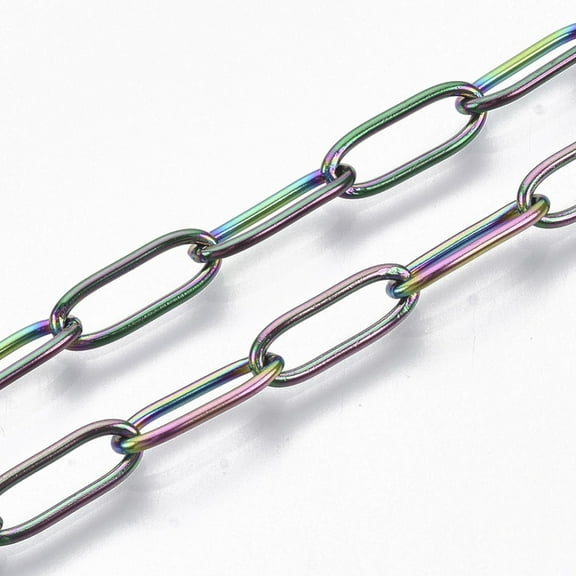 Ion Plating(IP) 304 Stainless Steel Paperclip Chains Drawn Elongated Cable Chains Soldered Rainbow Color 12x4x1mm about 39.37 inch(1m)/strand