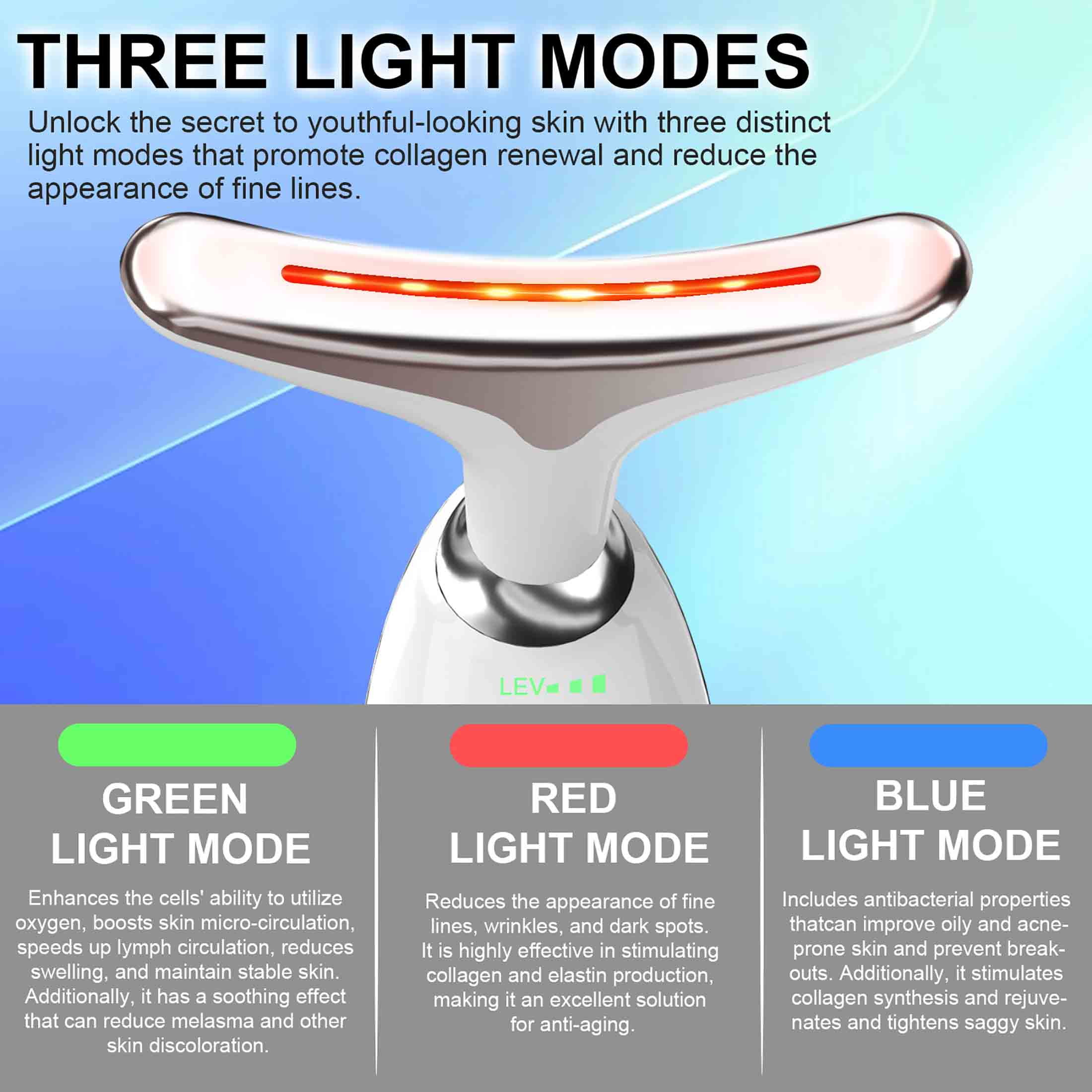 Aliver Red Light Massager for Face,Multi Color LED, Firm, Lift, And Rejuvenate the Skin,USB Charging(White)