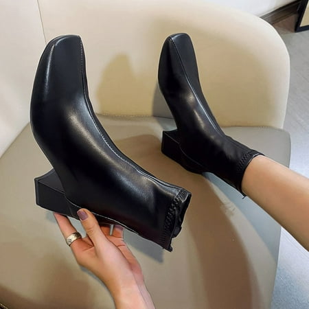 

Christmas Women s Thigh Leather High Boots Solid Shoes Boots Winter Fashion Heels Women s Boots