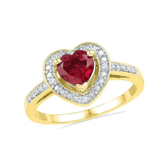 Gem & Harmony 1.00 Carat (Ctw) Lab-Created Ruby Heart Ring in 10K Yellow Gold for Women