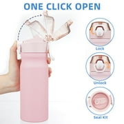 BJPKPK Water Bottle With Straw 18oz Insulated Water Bottles Reusable Stainless Steel Metal Thermos With Leak Proof Lockable Lid And Carry Handle,Light Pink