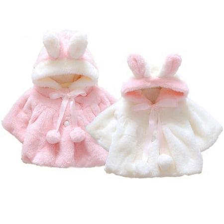 Cute Newborn Baby Girl Kids Winter Warm Hooded Coat Jacket Rabbit