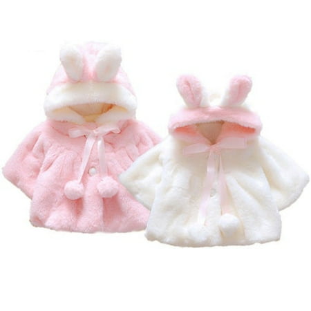 Cute Newborn Baby Girl Kids Winter Warm Hooded Coat Jacket Rabbit