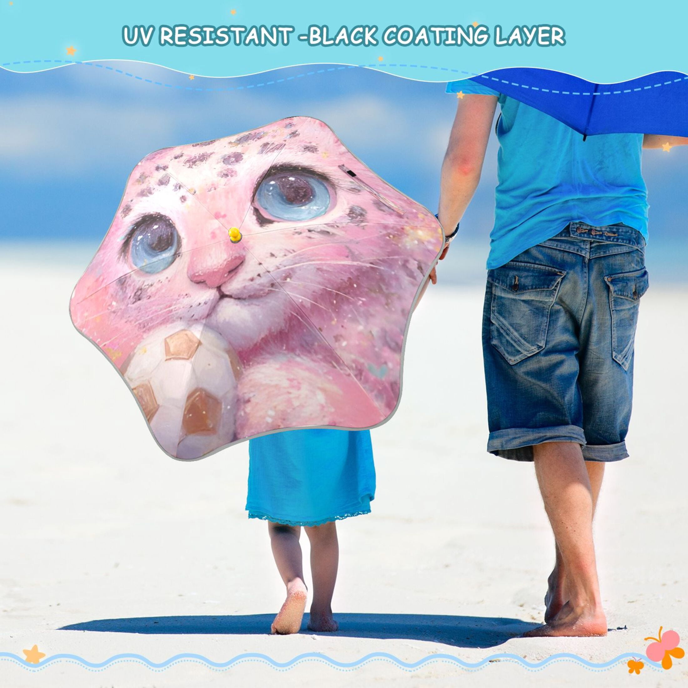 BZSMCE Folding Umbrellas Rain & UV Protection Windproof In Sparkle Cub & Soccer Pattern