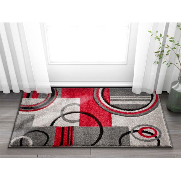 Echo Shapes Circles Red Grey Modern Geometric Comfy Casual Hand Carved