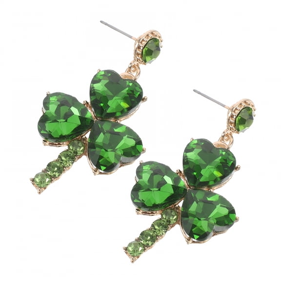 DESIGNICE Green Shamrock Dangle Earrings with Heart Rhinestones, St. Patrick's Day Jewelry Accessories for Women Holiday Party Costume
