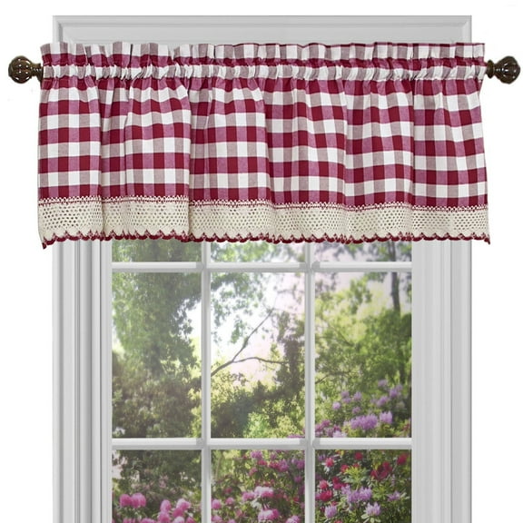 Woven Trends Farmhouse Curtains Kitchen Décor, Buffalo Plaid Valance, Classic Country Plaid Gingham Checkered Design, Farmhouse Décor, Window Curtain Treatments (Burgundy, 58" W x 14" H Valance)