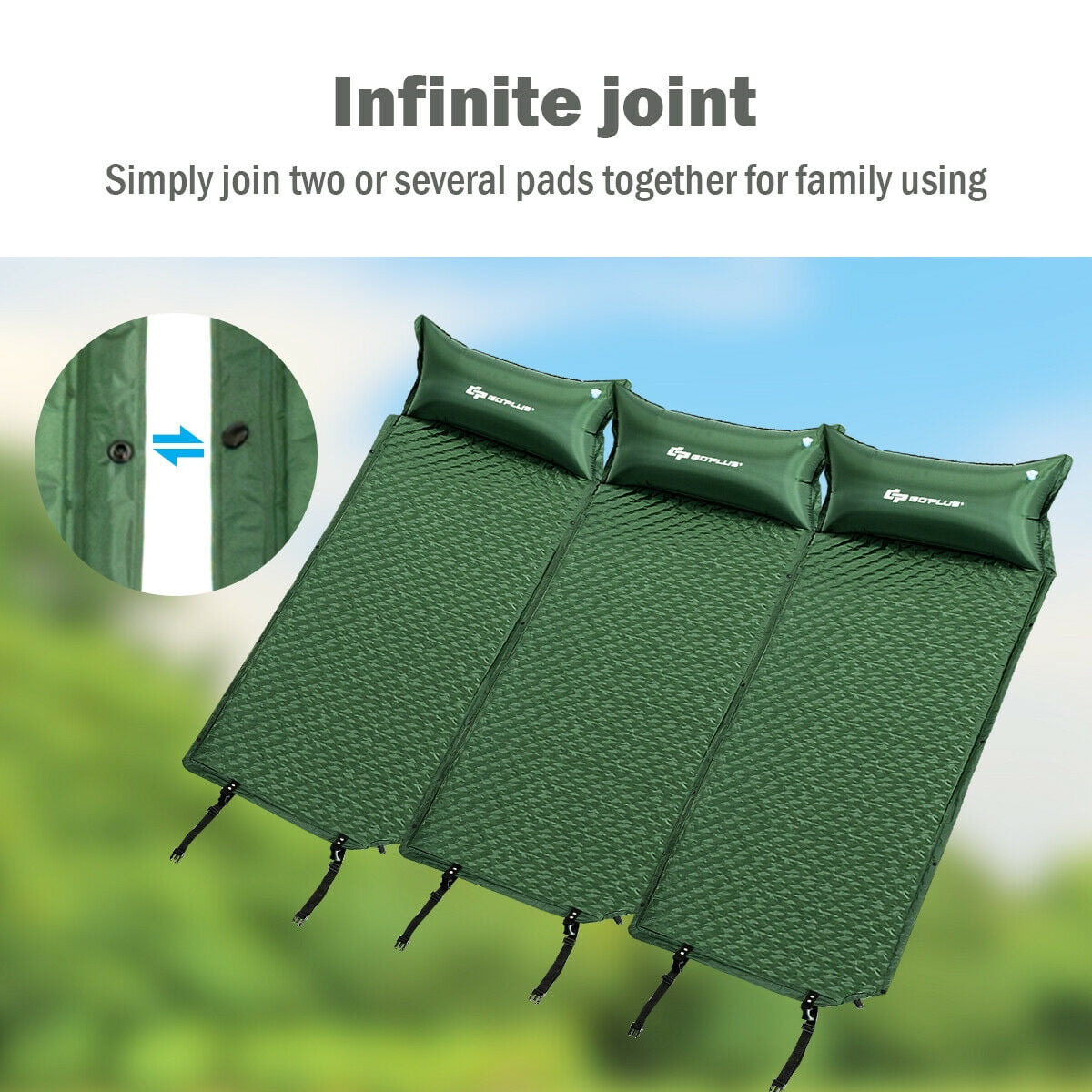 Randonn/ée 191 x 69 x 15CM Plage Vert GOPLUS Matelas de Camping Gonflable R/ésistant /à l/’Usure et Imperm/éable Matelas Autogonflant Haute R/ésilience avec Oreiller pour Campin