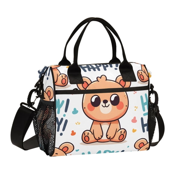 Happy Bear Lunch Bag Insulated Lunch Box Leakproof Reusable Cooler Tote Adjustable Shoulder Strap for Men Women 9L